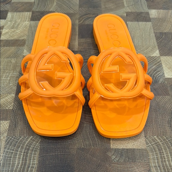 Gucci Shoes - Gucci Bold Orange Logo Rubber Slides